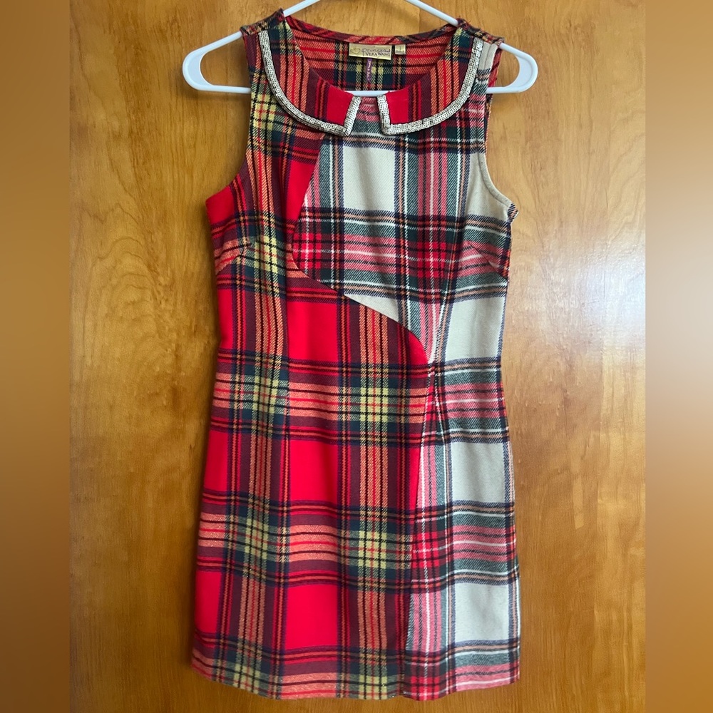 Vera Wang Peter Pan sequined collar tartan plaid dress